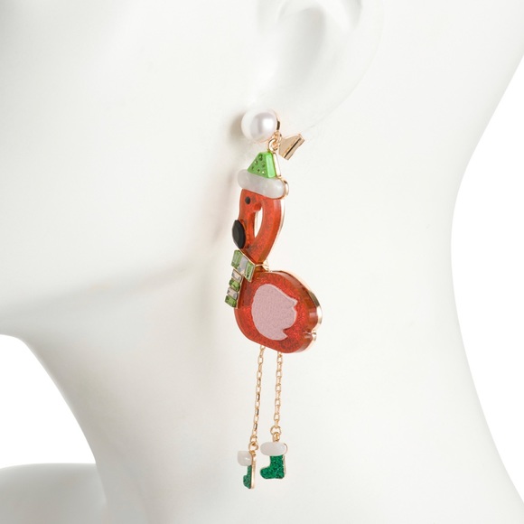 Betsey Johnson Santa Red & Pink Christmas Flamingo Statement Drop Earrings Gift - Picture 3 of 3